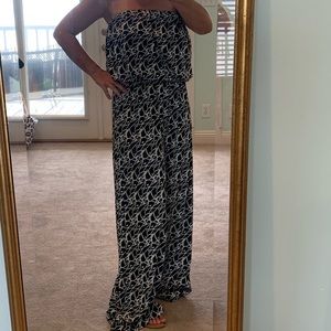 Magic Abstract Strapless Wide Leg Romper Large L